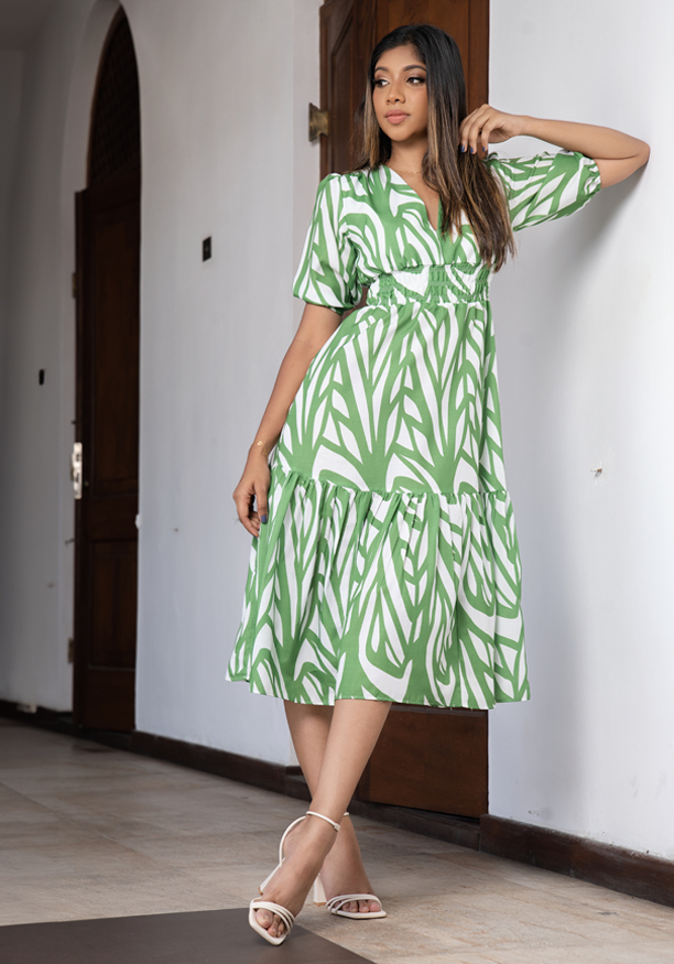 NOVA GREEN PRINTED DRESS